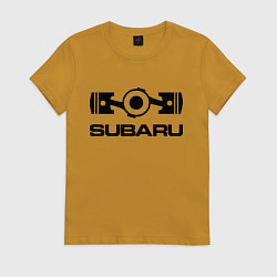 Футболка хлопковая женская Subaru, цвет: горчичный