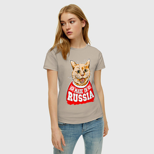Женская футболка Made in Russia: киса / Миндальный – фото 3