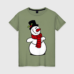 Футболка хлопковая женская Весёлый снеговик, цвет: авокадо