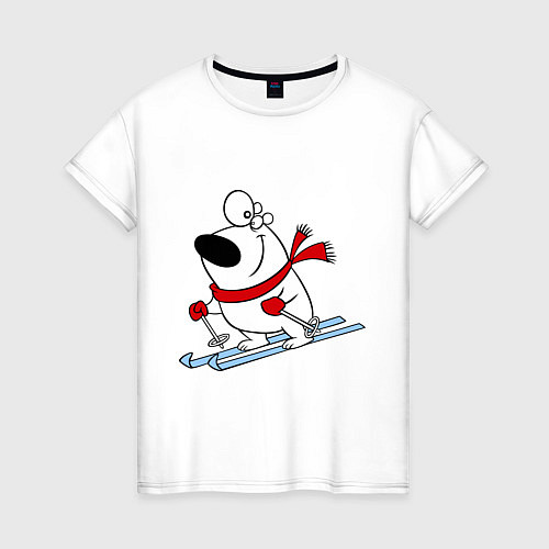 Женская футболка Мишка на лыжах / Белый – фото 1