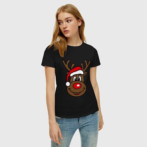 Женская футболка Рождественский олень / Черный – фото 3