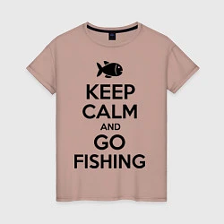 Футболка хлопковая женская Keep Calm & Go fishing, цвет: пыльно-розовый