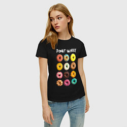 Футболка хлопковая женская Donut Worry, цвет: черный — фото 2