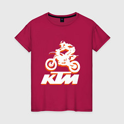 Футболка хлопковая женская KTM белый, цвет: маджента