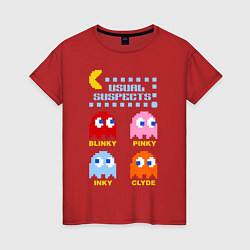 Футболка хлопковая женская Pac-Man: Usual Suspects, цвет: красный