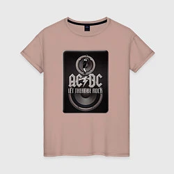 Футболка хлопковая женская AC/DC: Let there be rock, цвет: пыльно-розовый