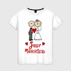 Футболка хлопковая женская Just married, цвет: белый