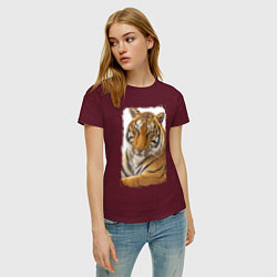 Футболка хлопковая женская Tiger: retro style цвета меланж-бордовый — фото 2