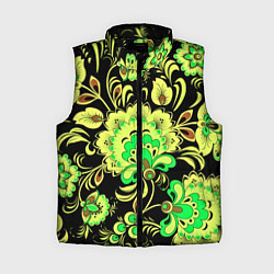 Женский жилет Хохлома: черный и салатовый, цвет: 3D-черный