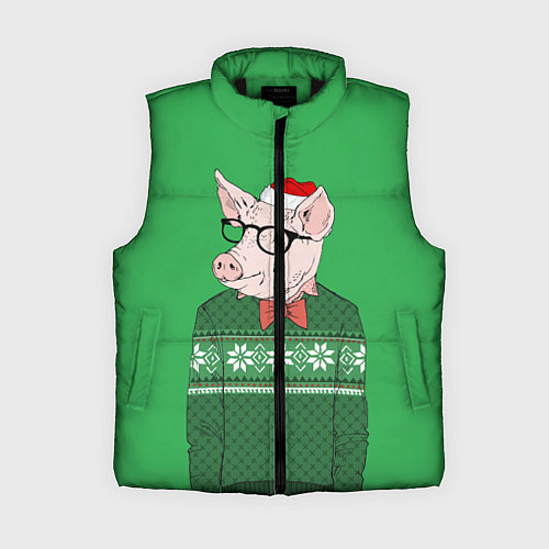 Женский жилет New Year: Hipster Piggy / 3D-Черный – фото 1