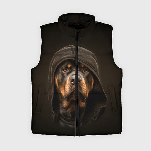 Женский жилет Ротвейлер в капюшоне / 3D-Черный – фото 1