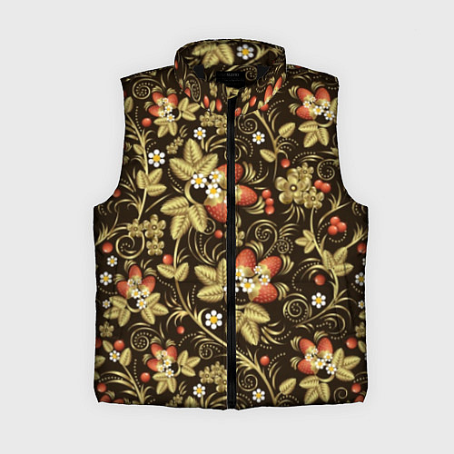 Женский жилет Хохлома роспись клубника / 3D-Черный – фото 1