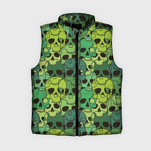 Женский жилет Зеленые черепа - паттерн / 3D-Черный – фото 1