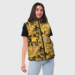 Женский жилет Золотой лиственный узор, цвет: 3D-черный — фото 2