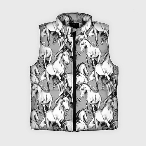 Женский жилет Белые лошади - паттерн / 3D-Черный – фото 1