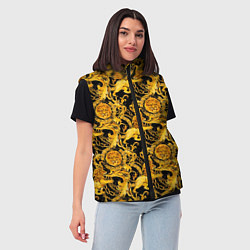 Женский жилет Львы золотые узоры, цвет: 3D-черный — фото 2