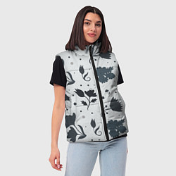 Женский жилет Чёрно-белые цветы, цвет: 3D-красный — фото 2