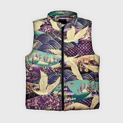 Женский жилет Японская вышивка с журавлями