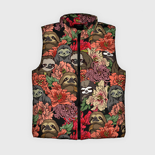 Женский жилет Ленивец & Цветочки / 3D-Черный – фото 1