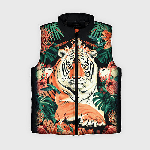 Женский жилет Огненный Тигр в Цветах / 3D-Черный – фото 1