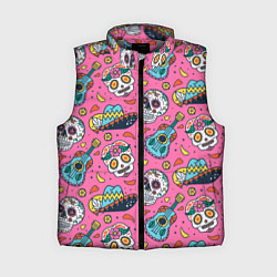 Женский жилет День Мёртвых узор из черепов, цвет: 3D-светло-серый