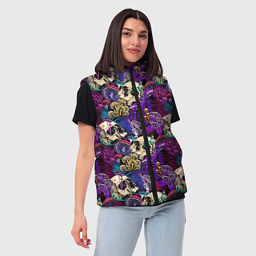 Женский жилет Психоделика - черепа и грибы / 3D-Красный – фото 3