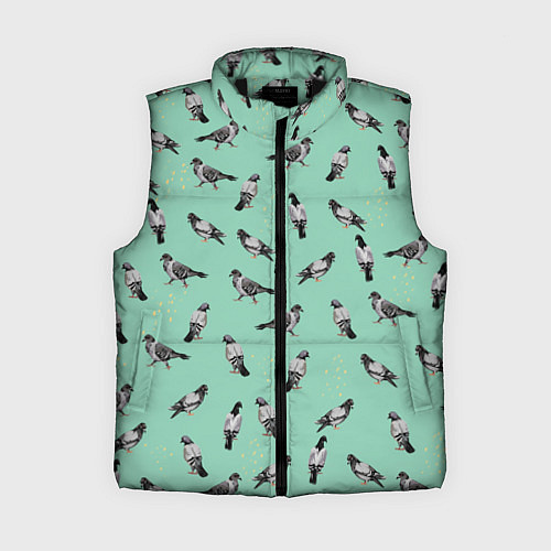 Женский жилет Голуби на зеленом / 3D-Черный – фото 1
