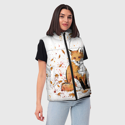 Женский жилет ЛИСА В ЛИСТЬЯХ ОСЕННЕЕ НАСТРОЕНИЕ FOX IN THE FORES / 3D-Красный – фото 3