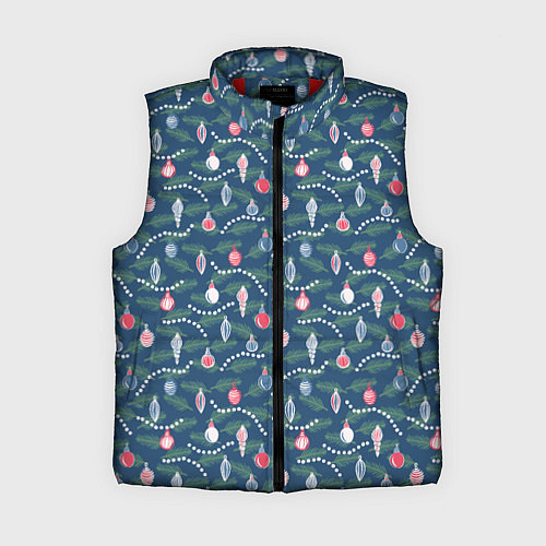 Женский жилет Новогодняя Ёлка игрушки / 3D-Красный – фото 1