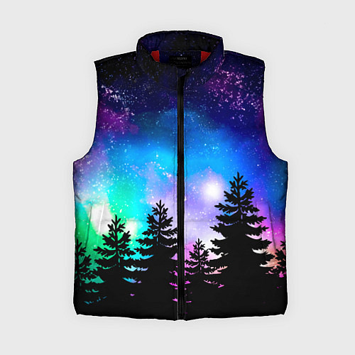Женский жилет Космический лес, елки и звезды / 3D-Красный – фото 1
