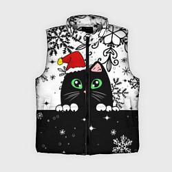 Женский жилет Новогодний кот в колпаке Санты, цвет: 3D-светло-серый