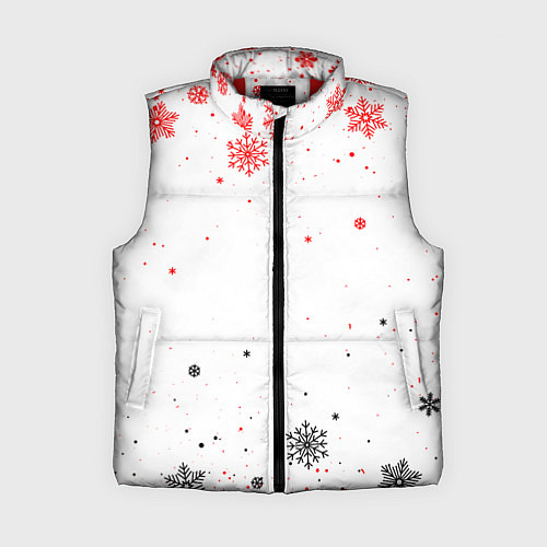 Женский жилет НОВОГОДНИЕ СНЕЖИНКИ ЧЁРНО КРАСНЫЕ 2022 / 3D-Красный – фото 1