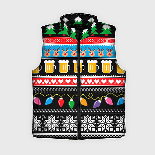 Женский жилет Новогодний пивной узор / 3D-Черный – фото 1