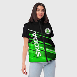 Женский жилет ШКОДА ЧЕРНО ЗЕЛЕНЫЕ ПОЛОСЫ, цвет: 3D-светло-серый — фото 2