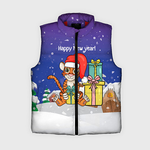 Женский жилет Новый год 2022 - Тигр с подарками / 3D-Красный – фото 1