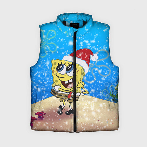 Женский жилет НОВОГОДНИЙ ГУБКА БОБ КВАДРАТНЫЕ ШТАНЫ / 3D-Черный – фото 1