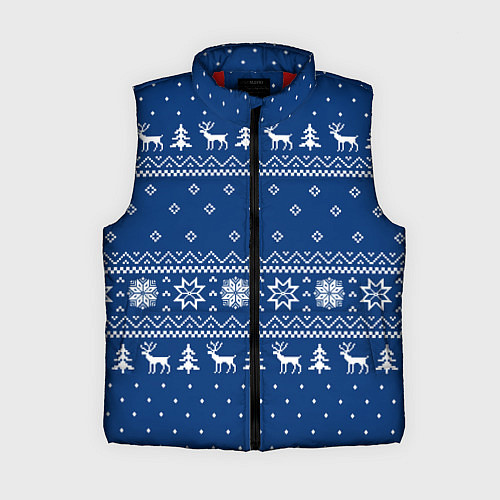 Женский жилет СИНИЙ СВИТЕР С ОЛЕНЯМИ, НОВЫЙ ГОД 2022 / 3D-Красный – фото 1