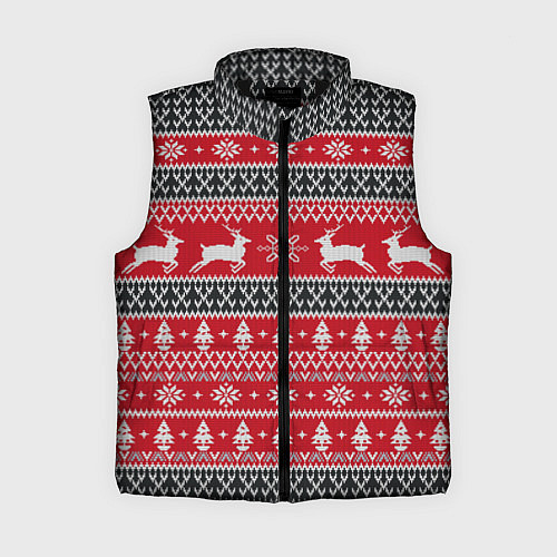 Женский жилет НОВОГОДНИЙ УЗОР С ОЛЕНЯМИ / 3D-Черный – фото 1
