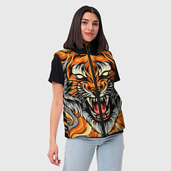 Женский жилет Символ года тигр в гневе, цвет: 3D-черный — фото 2
