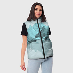 Женский жилет Голубой горный пейзаж с темно-серыми тенями, цвет: 3D-черный — фото 2