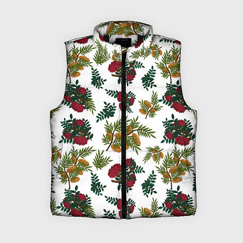 Женский жилет Зимний паттерн ветки рябины / 3D-Черный – фото 1