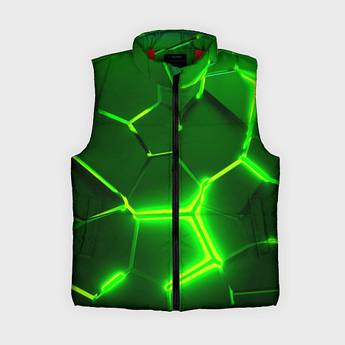 Женский жилет 3D ПЛИТЫ НЕОН NEON GREEN HEXAGON РАЗЛОМ / 3D-Красный – фото 1