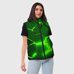 Женский жилет 3D ПЛИТЫ НЕОН NEON GREEN HEXAGON РАЗЛОМ, цвет: 3D-светло-серый — фото 2