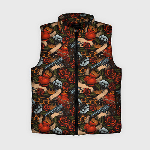 Женский жилет Кастеты, Пистолеты, Розы, Сердечки / 3D-Черный – фото 1