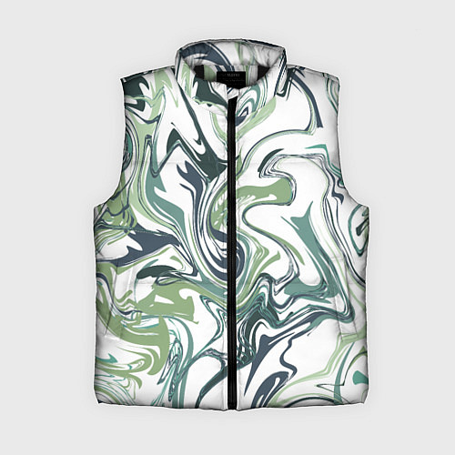 Женский жилет Зеленый мрамор Абстрактный узор с прожилками и раз / 3D-Черный – фото 1