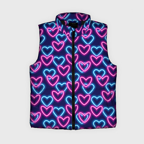 Женский жилет Неоновые сердца, паттерн / 3D-Черный – фото 1