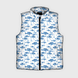 Женский жилет Голубые рыбки ретро принт, цвет: 3D-светло-серый