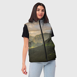 Женский жилет Горы, лес, небо, цвет: 3D-черный — фото 2