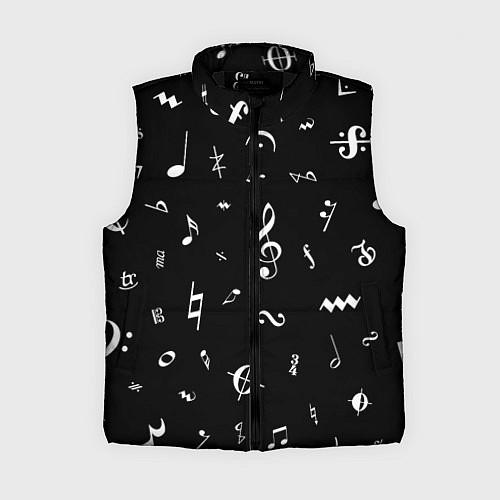 Женский жилет Нотные Знаки Белые на Черном / 3D-Черный – фото 1