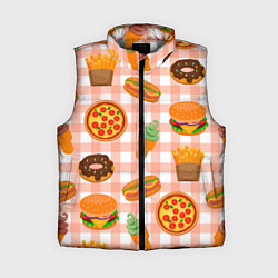 Женский жилет PIZZA DONUT BURGER FRIES ICE CREAM pattern, цвет: 3D-светло-серый